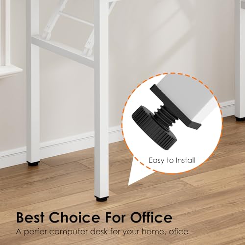 Image of Need Office Computer Desk 35.8 Inch Sturdy Folding Laptop Table Teak | White Frame Writing Gaming Work Table /Foldable Home Office Desk /Sewing Table, No Assembly Required