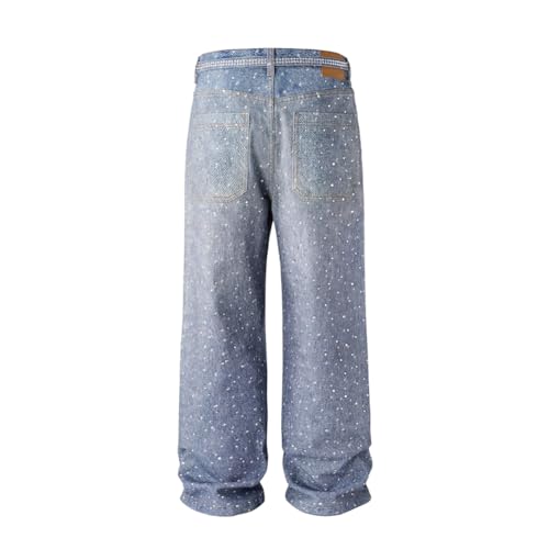 Hip Hop Streetwear Rhinestone Jeans Men Women Rhinestone Denim Pants Male Straight Trousers2