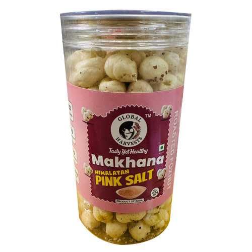 Global Harvests Himalayan Pink Salt Makhana 90g | Roasted Foxnuts Snack | Light & Crunchy Lotus Seeds | Healthy Guilt-Free Everyday Snack