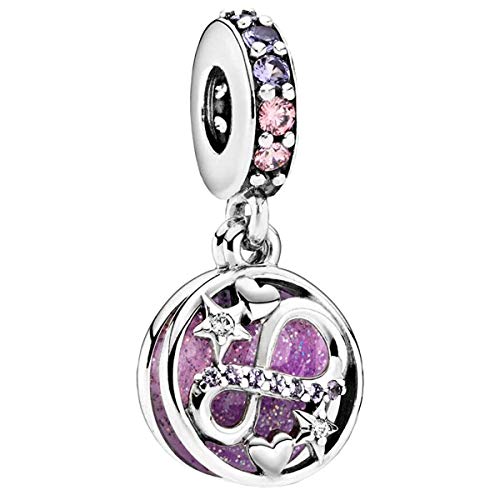 Annmors Shining Eternal Heart and Star Pendant 'I Love you to infinity&beyond'925 Sterling Silver fits Pandora Charms Bracelets for Woman Girl Beads Gifts for Women Bracelet&Necklace