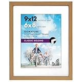 Americanflat 9x12 Picture Frame with Shatter-Resistant Glass - Use as 6x8 Frame with Mat or Display 9x12 Photo Without Mat - Signature Collection - Picture Frames for Tabletop and Wall - Dark Oak
