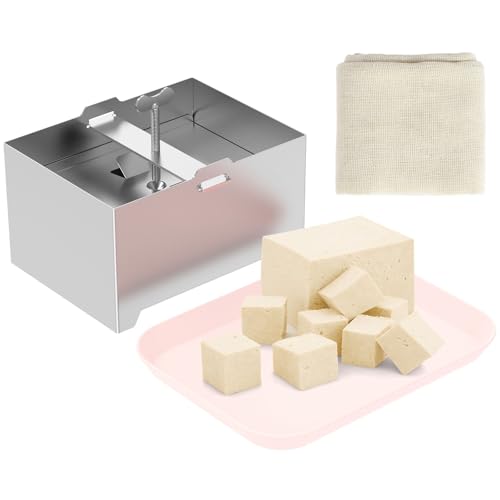 Ghshanog Tofu Press 304 Stainless Steel Cheese Press Adjustable Paneer Maker with Drain Hole and Drip Tray 16x12x9 CM Paneer Making Mold for Homemade Firm Tofu Cheese