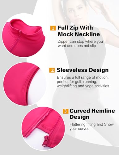 Image of Flygo Women's Full Zip Sleeveless Workout Yoga Active Jacket Vest Golf Shirts