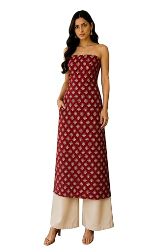 Image of Ethnics of Kutch Womens's Ajrakh Modal Silk Natural Dye Hand Block Print Unstitched Kurta Fabric