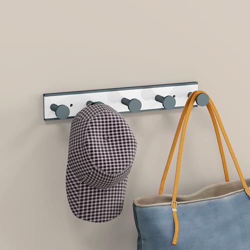 Image of Plantex Cloth Hanger for Bathroom /Acrylic Hook Rail with 5 Hooks /Towel Hanger /Wall Mounted Cloth Hanger /Key Holder (Grey and Milky White)