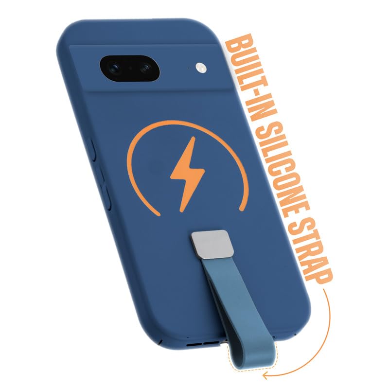 Image of Mr. Case Back Cover for Google Pixel 7 Compact and Stylish Silicon Finish Hard Back | Integrated Grip Strap | Wireless Charging Support - Blue