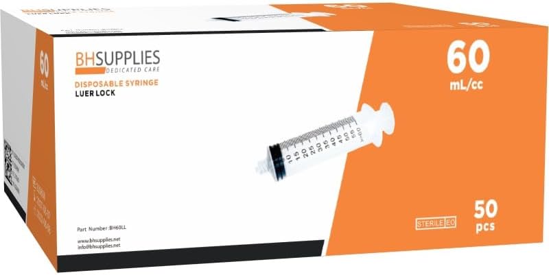 Miniatura 3 de Estuche a granel BH Supplies - Jeringa estéril Luer Lock de 2.0 fl oz, envuelta individualmente (300 jeringas, 6 cajas de 50 unidades)