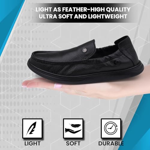 Classic Genuine Leather Formal Shoes for Men with Memory Foam Cushion| Ultra Lightweight & Comfortable|Stylish & Flexible|Parties,Occasions,Office,Wedding,Casual|Black Slip On D-8053