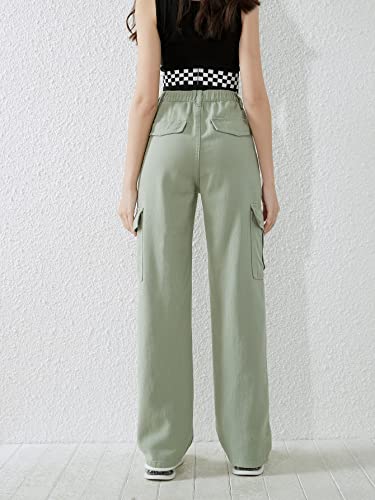 SweatyRocks Girl's Casual Elastic Waist Zip Up Denim Pants Straight Leg Cargo Jeans with Pocket2