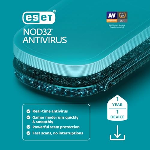 ESET NOD32 Antivirus | 2025 Edition | 1 Device | 1 Year | Antivirus Software | Gamer Mode | Small System Footprint | Digital Download [PC/Mac]