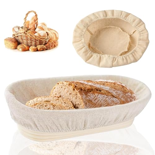 Cesto Fermentación Oval, Banneton para Pan, Cestas de Fermentación de Ratán Hechas a Mano, Cestas de Pan de Ratán Hechas a Mano con Revestimiento, Herramienta para Hornear