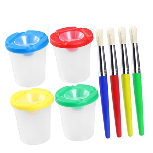 FRCOLOR Tazas de Pintura Infantiles con Pinceles de Cerdas Premium Mango Plástico y Tubo Metálico Fácil de Usar para Años para Acuarelas y Dibujo Artístico