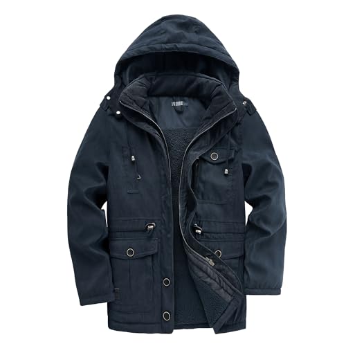 Veste extérieure à capuche coupe-vent parka hiver homme bleu