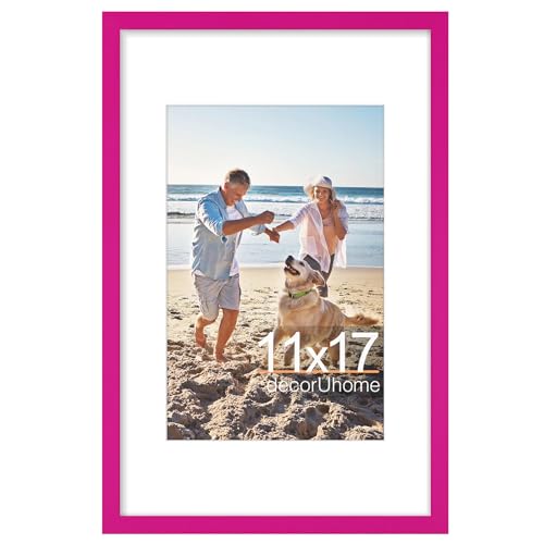 decorUhome 11x17 Picture Frame, Display Pictures 8x12 with Mat or 11x17 without Mat, Wall Hanging Poster Frame, Magenta, 1 Pack