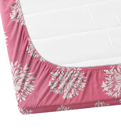 Image of DECORUM Glace Cotton Fitted 1 Bedsheet King Size (72 inchx78 inch) | All Around Elastic | Cotton Feel | 2 Pillow Covers (17 inchx27 inch) | Fits Up to 8 inch Mattress | 200-220 TC | Printed Double Bed Sheet Set