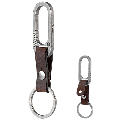 KeyUnity KM24 Titanium Carabiner Leather Keychain Clip with Detachable Strap for Men & Women