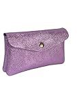 Cartera elegante de piel metalizada, cierre de botón, Morado Claro, Medio, Elegante