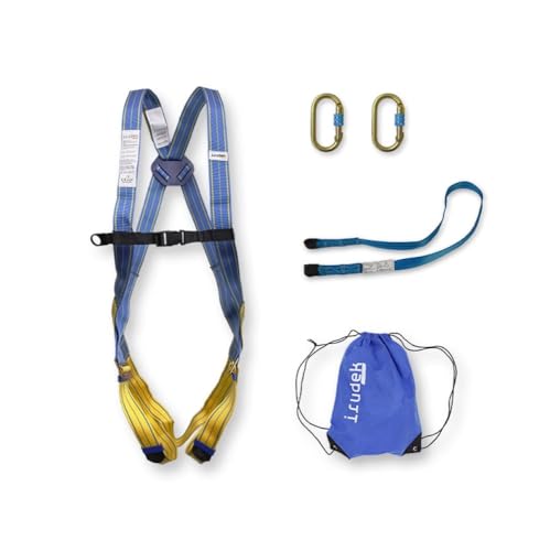Irudek KIT HIMALAYA ECO – Sistema de retención completo con arnés Light Plus 1, cinta de 1 m, 2 mosquetones Steelsafe 981 y bolsa LightBag, EN 361 / EN 362 / EN 354, 1300 g