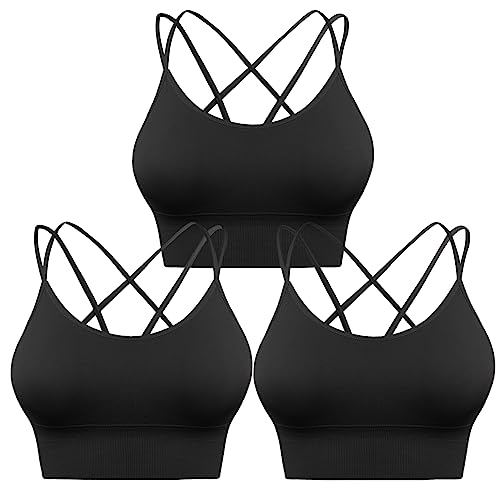 Image of Sykooria 3 Pack Strappy Sports Bra for Women Sexy Crisscross for Yoga Running Athletic Gym Workout Fitness Tank Tops
