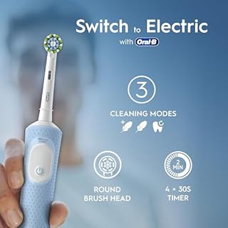 Oral-B Vitality Pro Electric Toothbrushes Adults, Oral B Electric Toothbrush, 1 Handle, 2 Toothbrush Heads, 3 Brushing Modes Including Sensitive Plus, Rechargeable Toothbrush, 2 Pin UK Plug, Blue