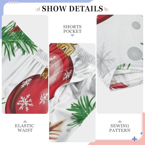 Christmas Ball Pine Branches Print Boys Long Pants Soft Trousers Elastic Waist Kids Lounge Bottoms with Pockets S-XL4