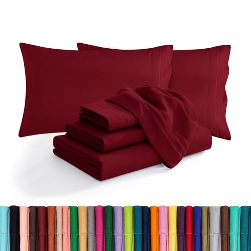 1500 Series ULTRA SILKY SOFT LUXURY 4 pc Sheet set, Deep Pocket Up to 16" - Wrinkle Resistant - All Size and Colors, Full Burgundy