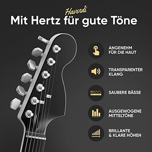 HAVENDI® Gitarrensaiten E-Gitarre - brillante Klangqualität Saiten aus Stahl für elektrische Gitarre mit Nickel ummantelt (6 Saiten-Set) inkl. 3 Plektren