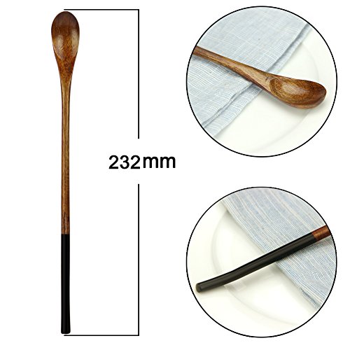 AOOSY Wooden Spoons,Wood Long Handle Spoon 5 Pieces Natural Wood Mixing Spoon Set for Coffee Ice Tea Hot Drinks(Dark Brown)