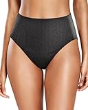 Tempt Me Womens Black High Cut High Waisted Ribbed Bikini Bottoms Tummy Control Bathing Suit Bottoms Swim Bottom Swimsuit Bottom M
