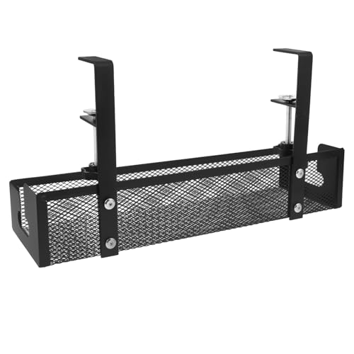 Bandeja organizadora de cables para escritorio 40cm grande negra, cestilla organizadora bajo mesa para oficina y hogar miniatura 1