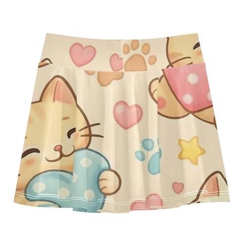 Cute Cartoon Cats Polka Dot Kids Tennis Skirts Cool Pink Athletic Shorts Girls Skorts Butterfly 4t2