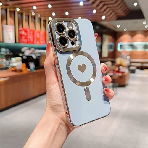 Coque iPhone 12 plaquée cœur de luxe en silicone souple bleu