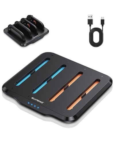 ELUTENG Switch 2 ジョイコン用 充電器 スイッチ2 対応 4 in 1 超薄設計 過電圧・過電流保護 充電＆収納スタンド 同時4台充電可能 日本語説明書付属 ブラック USB-Cケーブル80cm付き