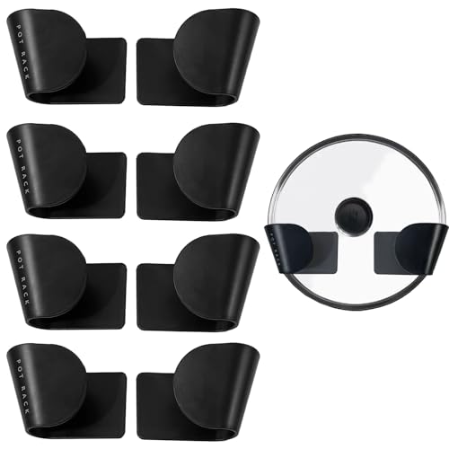 Shineyid 4 Pairs Universal Pot Lid Organizer for Cabinet, Pan Lids Organizers Inside Cabinet Door Wall Mount Pots Top Holder for Kitchen Cupboard, Lid Holder Pot Lid Storage (Black)