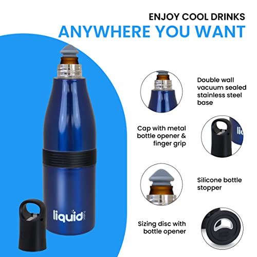 Grand Fusion Icy Bev Kooler 2.0 Insulated Bottle, 3-In-1 Thermos (Bottle Insulator, Can Insulator, And Water Bottle), Stainless Steel And Vacuum Insulated Water Bottle, Blue #TOP4