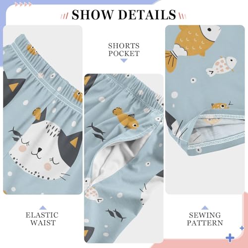 Cute Cat with Fish Pajamas Bottoms with Pockets Comfy Pjs Sleepwear Elastic Waistband Pajamas Pants Lounge Pants4