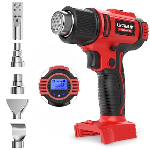 LIVOWALNY Cordless Heat Gun Compatible with Milwaukee 18V Battery (Tool Only) 350W 122~1202 (50-550) Variable Temperature Control Hot Air Gun with LCD Digital Display for Shrink Tubing Crafts