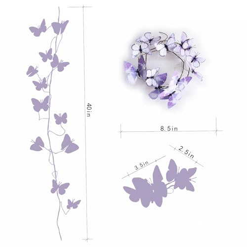 Artificial Butterfly Garland, Fake Butterfly Decorative Vines, DIY 3D Unique Butterfly Hanging Decor for Home Wall Easter Spring Flowers Party Wedding Arch Shopping (pur ple07) by naudassods - Image 2