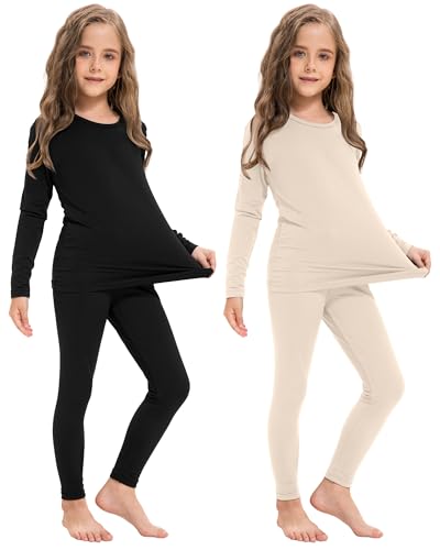 Silkfly 2 Pack Girls Thermal Underwear Set Fleece Lined Thermals Top and Bottom Base Layer for Girls Winter