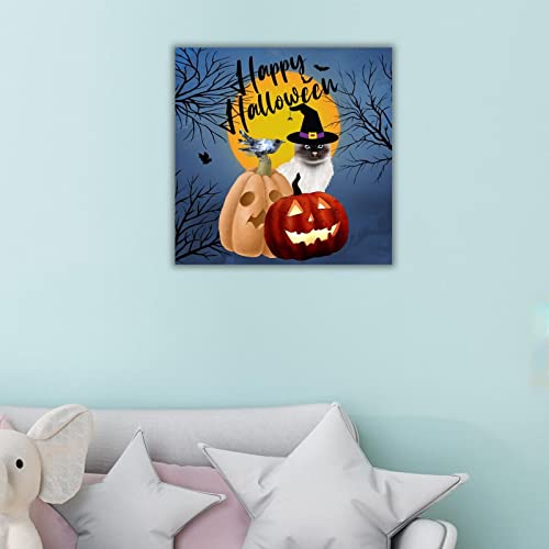 Décoration murale rétro suspendre citrouille chat bois Halloween 40cm