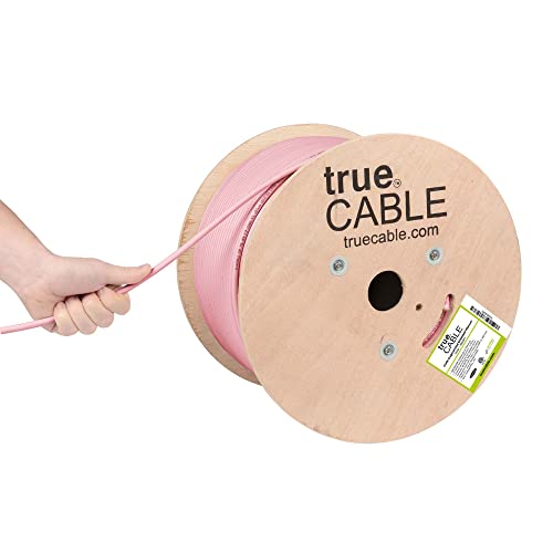 trueCABLE Cat6A Shielded Plenum (CMP), 1000ft, Pink, 23AWG Solid Bare Copper, 750MHz, PoE++ (4PPoE), ETL Listed, Overall Aluminum Foil Shield (F/UTP), Bulk Ethernet Cable