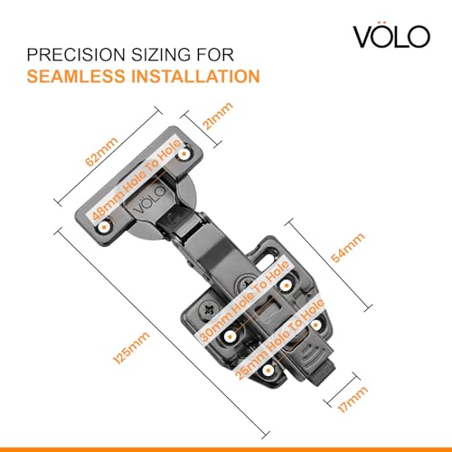 Image of VOLO Cabinet Hinges, Set of 1 (2 Pieces) for Furniture, Wardrobes, Doors, and Storage Units | (3D (Black) Soft Close (Mild Steel), 0 Crank | Full Overlay)