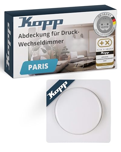 Kopp PARIS Dimmschalter-Abdeckung in Arktis-Weiß - 5,7 x 5,7 cm - Hochwertige IP20 LED-Dimmer-Abdeckung mit Drehknopf - Aus glänzendem Kunststoff