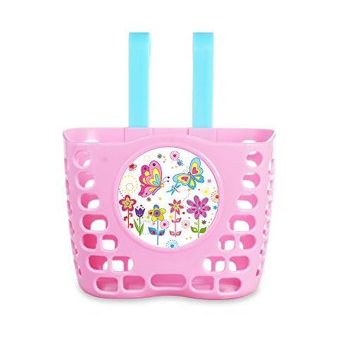 MINI-FACTORY Kid's Bike Basket, Pink Butterfly + Flowers Bicycle Front Handlebar Basket for Kid Girls (Butterfly) Cover