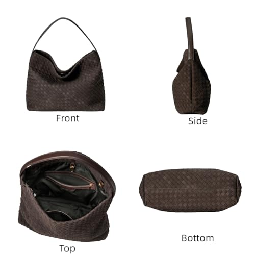 Image of Woven Suede Tote Bag for Women Faux Suede Hobo Bag Slouchy Shoulder Bag Soft Woven Handbag