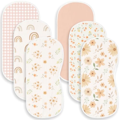 Image of Spriggenix 6 Pack Boho Theme Burp Cloths Baby Girls Boys, Large Cotton Burping Clothes for Newborns Gifts Extra Soft and Absorbent 9.8X19.6inches