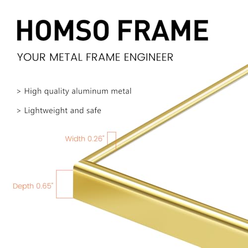 Image of Homso 11 x 17 Frame, Metal Thin Board 11x17 Picture Frame Gold with Acrylic Plexiglass for Pictures A4 with Mat or 11x17 without Mat for Horizontal and Vertical