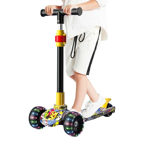 Patinete ajustable para niños – Patinete plegable para niños con freno de pie y niñas de 2 a 12 años | Patinete creativo duradero para exteriores con 3 ruedas, parque infantil, parque, ligero