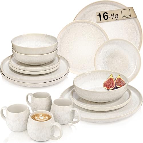 SÄNGER | Geschirrset Korfu 16 tlg, Tafelservice 4 Personen, Stein...