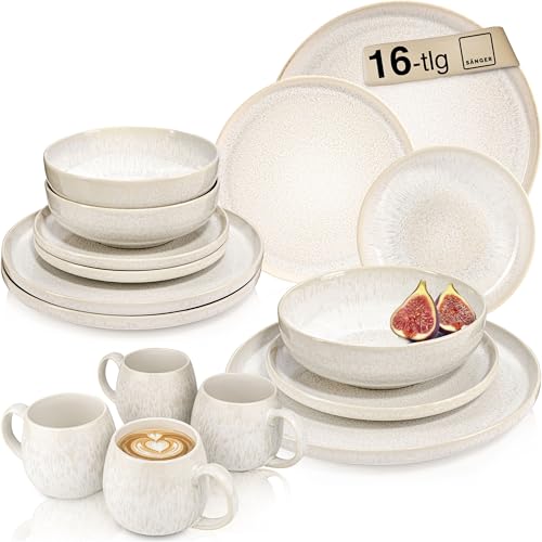SÄNGER | Geschirrset Korfu 16 tlg, Tafelservice 4 Personen, Steingut...